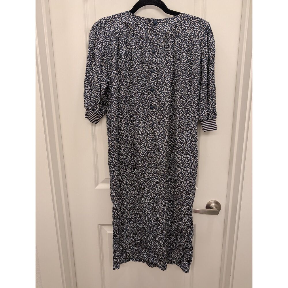 Vintage Emanuel Ungaro Parallele Paris Blue White Floral Dress Size 8 Midi